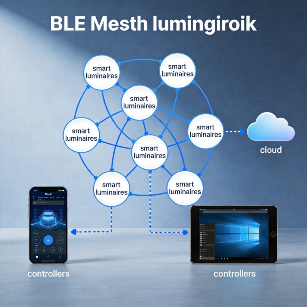 BLE Mesh network topology diagram for commercial lighting