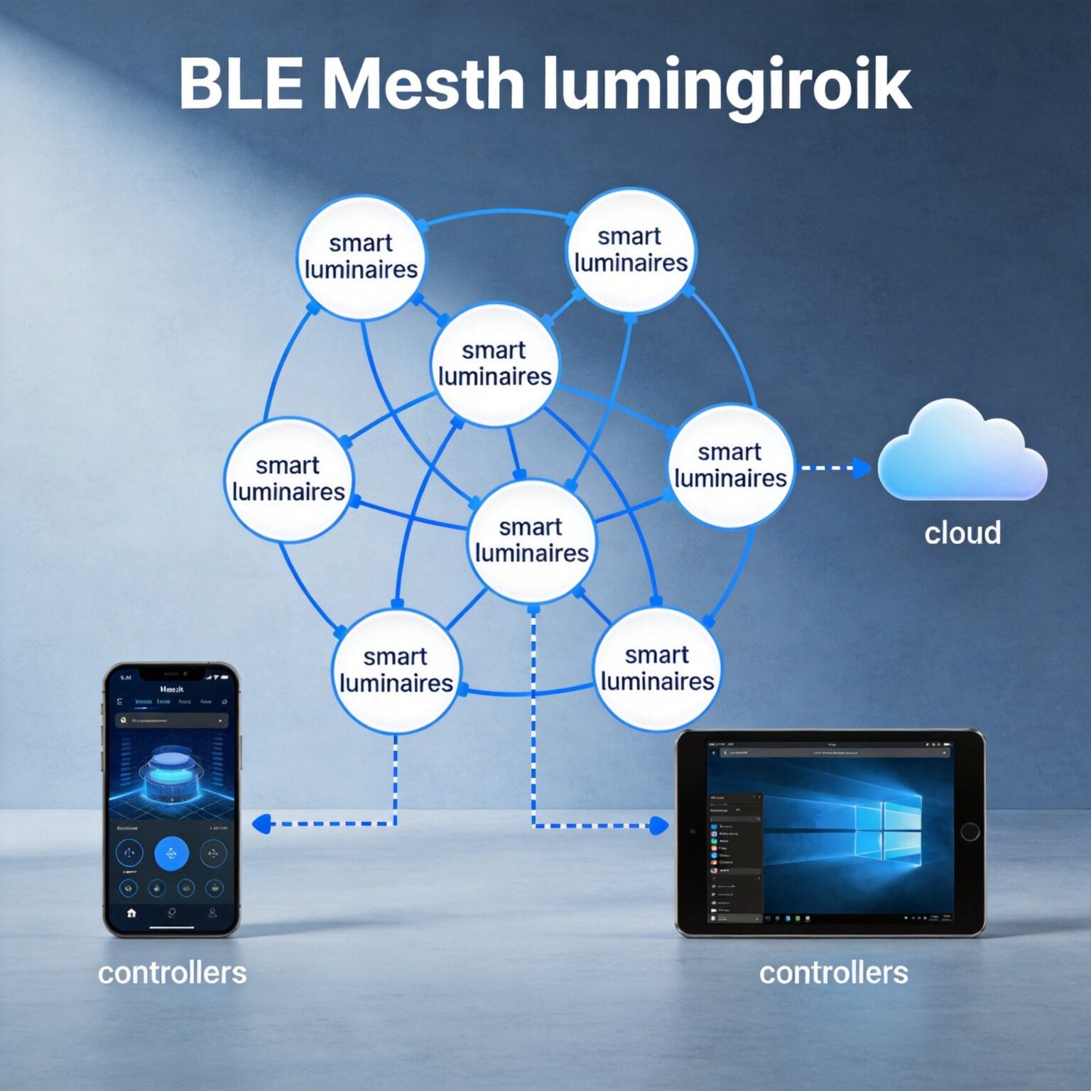 BLE Mesh network topology diagram for commercial lighting