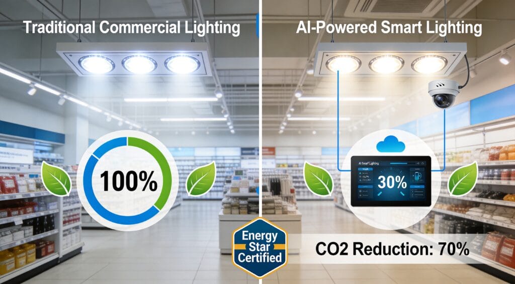 AI-powered sustainable commercial lighting energy comparison