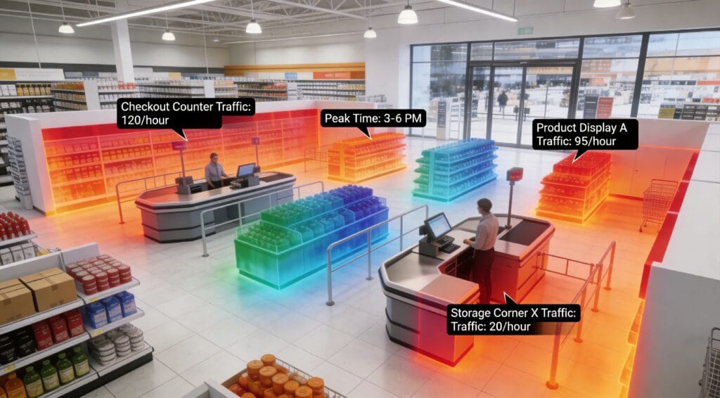 Retail analytics heat map visualization showing customer traffic patterns
