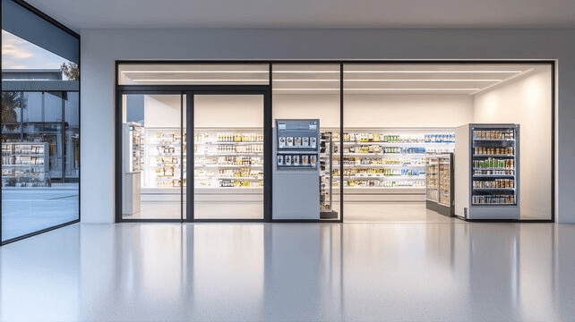 24-hour convenience store interior with smart lighting
