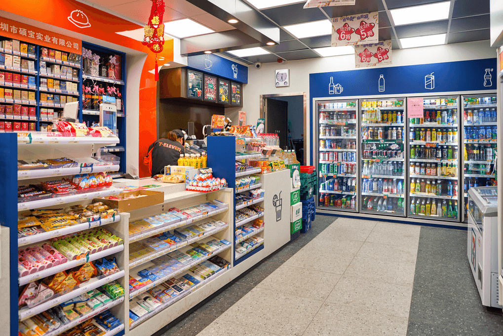 Modern convenience store illuminated interior