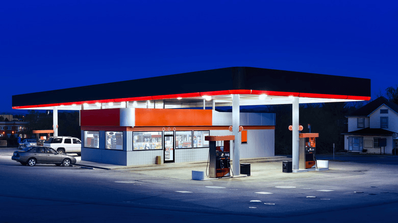 Gas station lighting at night