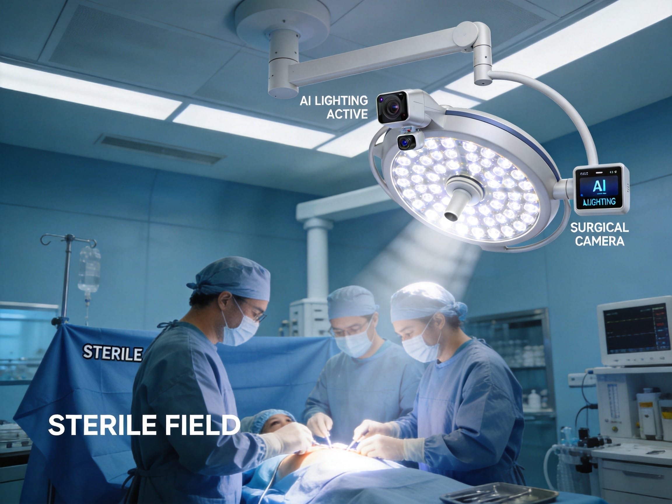 Surgical suite with AI-controlled lighting