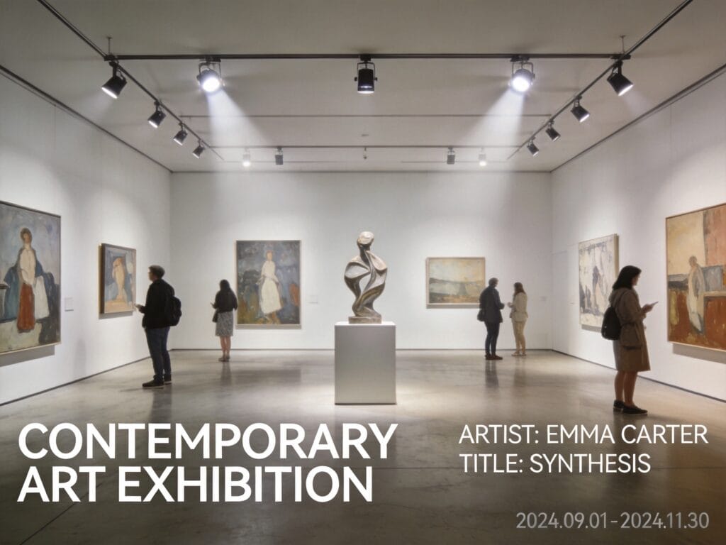 Modern museum gallery with AI-powered intelligent lighting