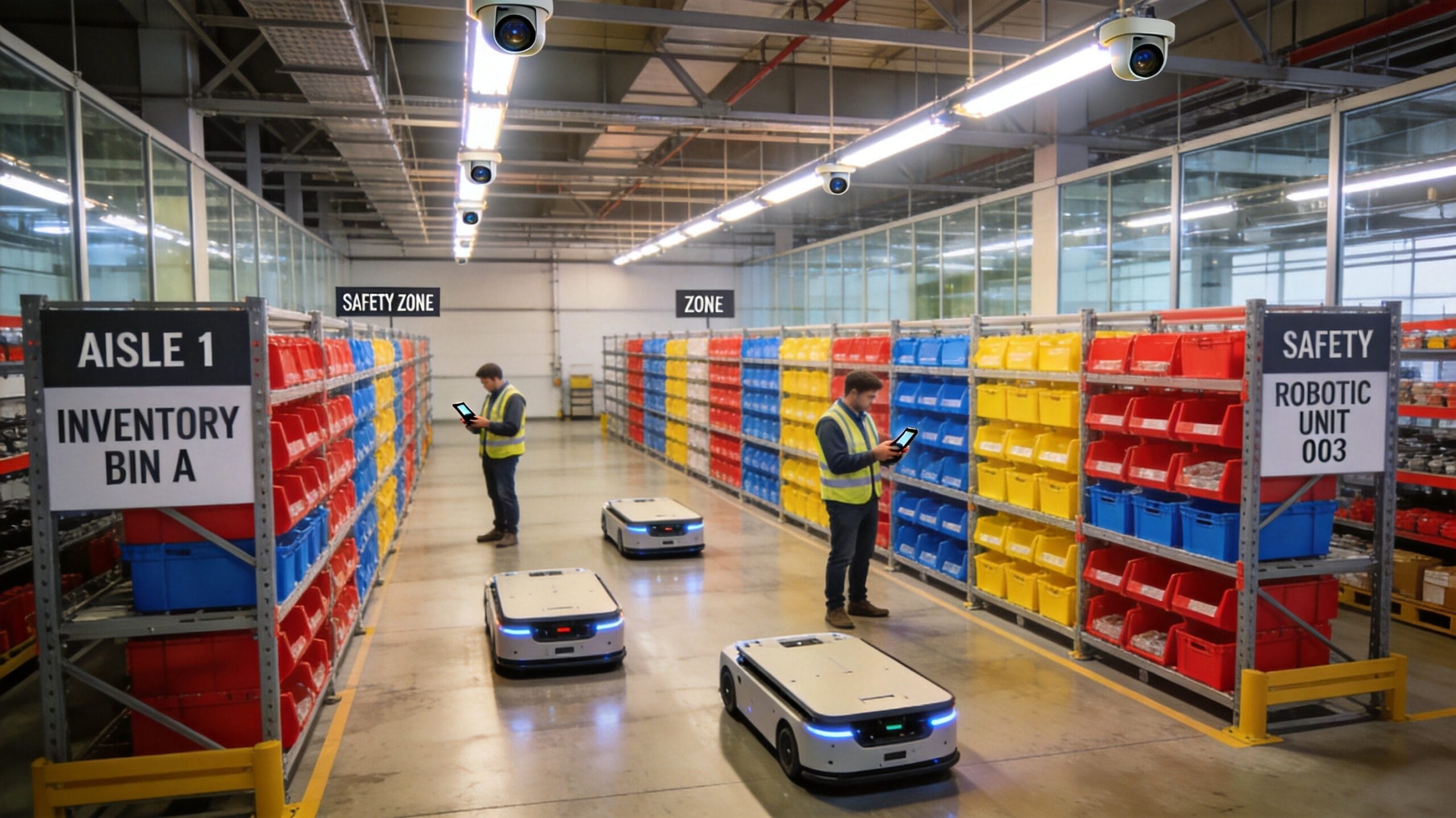 Modern warehouse with AI-powered smart lighting