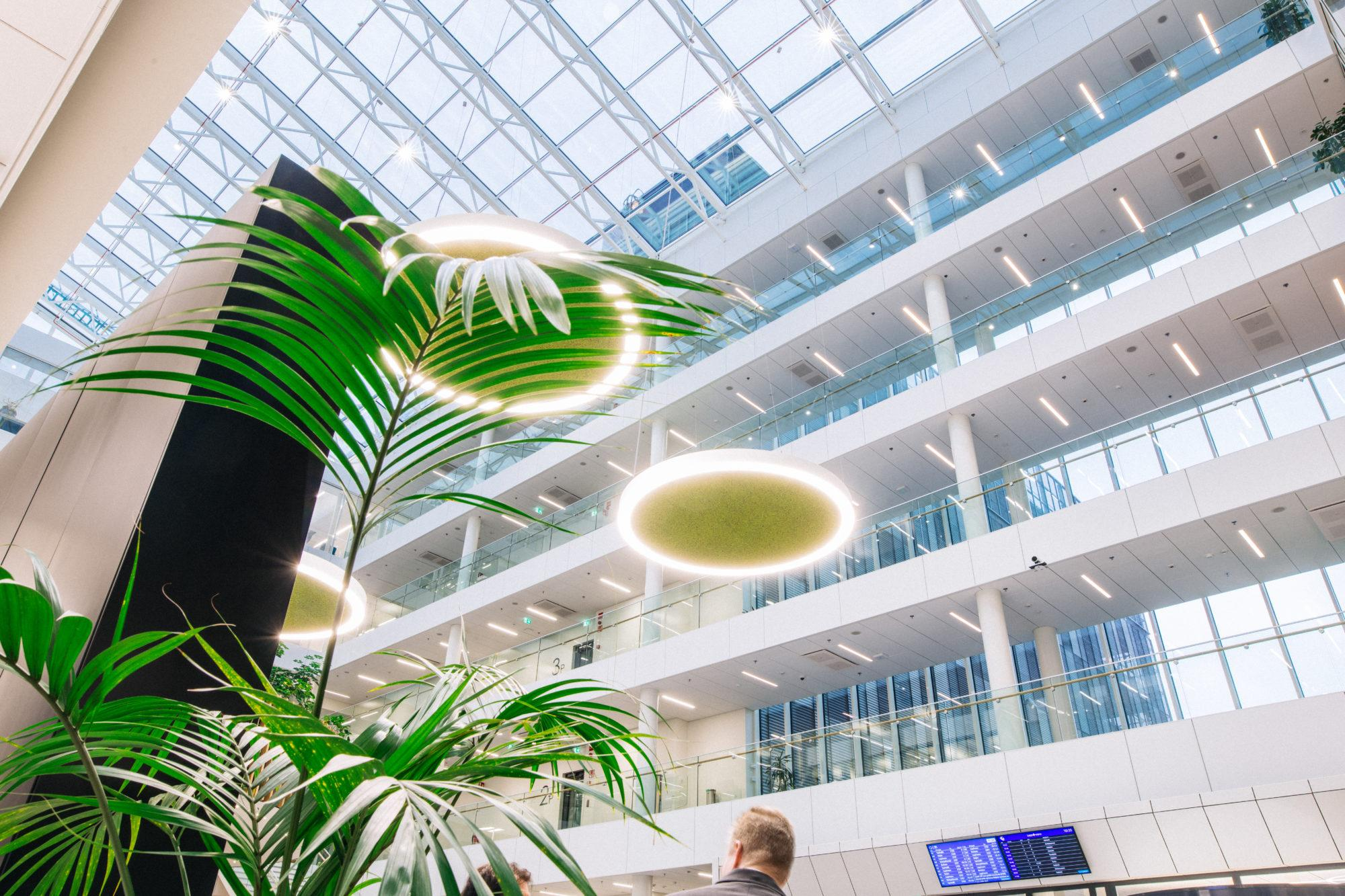 Modern office building with integrated smart lighting control