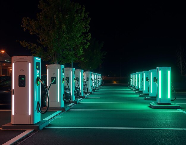 Electric vehicle charging parking lot with smart LED lighting