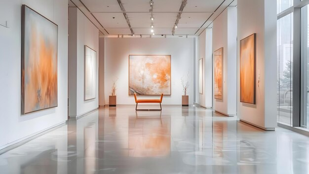 Contemporary art gallery interior with track lighting
