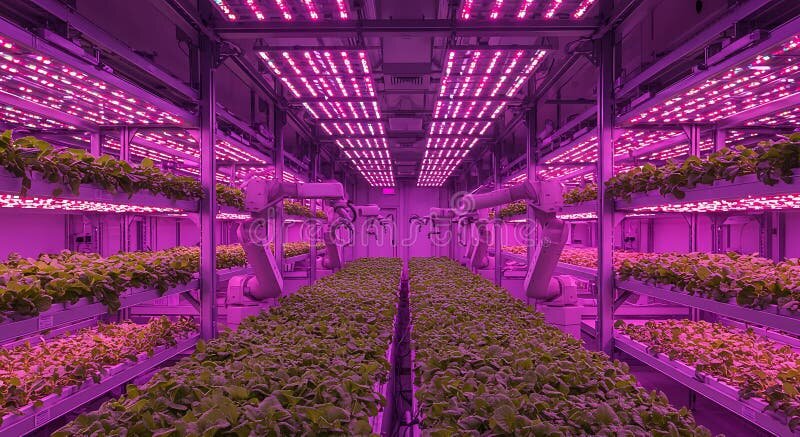 Vertical farm with AI-controlled lighting