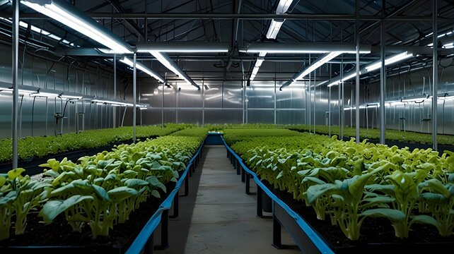 LED grow lights in vertical farming facility