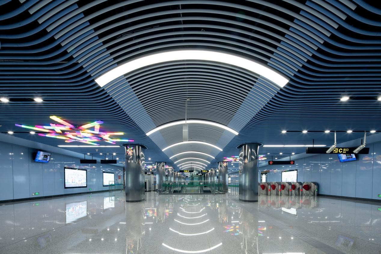Modern metro station interior with smart LED lighting