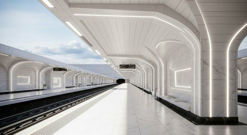 Clean subway station with linear lighting design