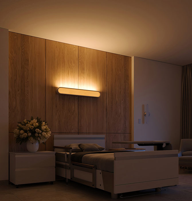 Healthcare room with tunable white LED lighting for patient comfort