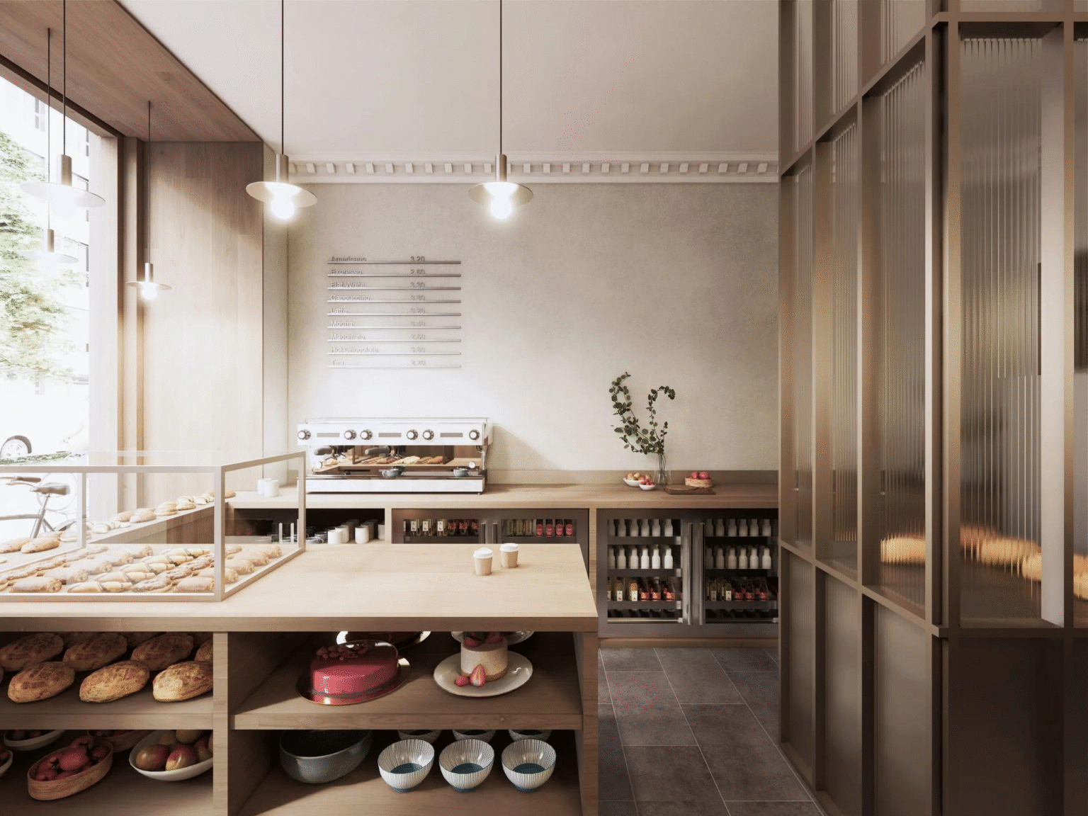 Bakery interior with warm ambient lighting