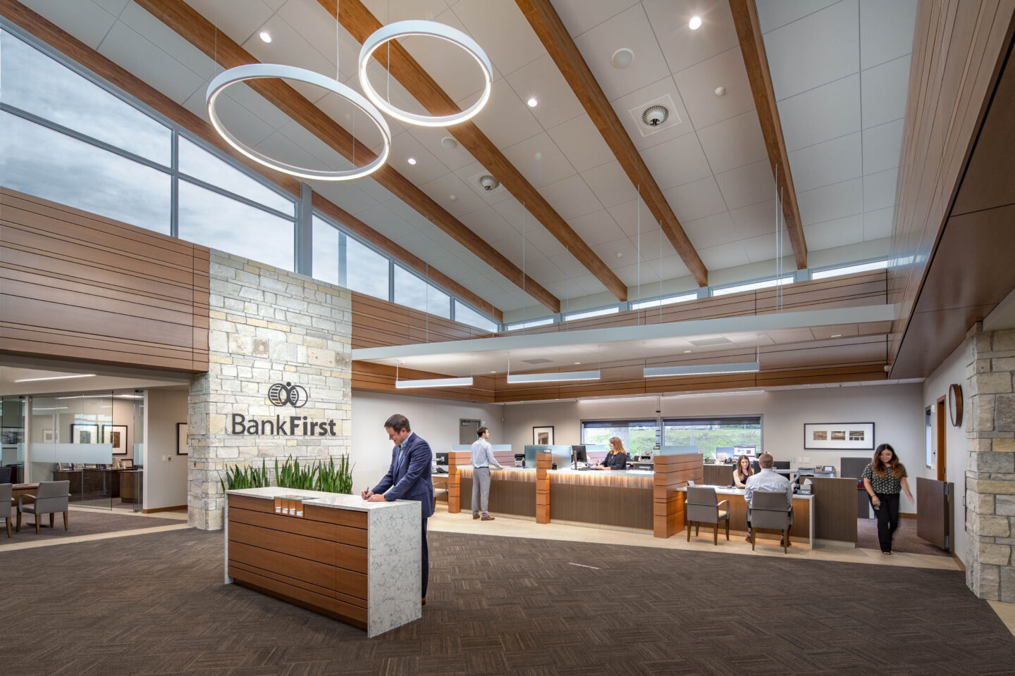 Bank interior with professional lighting design
