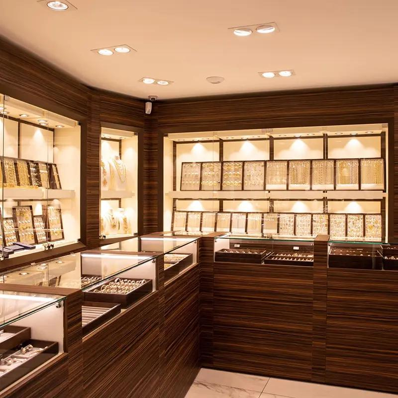 Jewelry store with warm ambient lighting and luxury environment