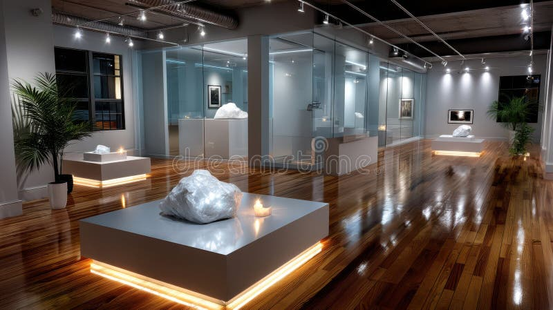 Sculpture display in a contemporary gallery space with focused lighting on the artwork and neutral wall surfaces